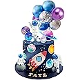24PCS Space Cake Topper Balloon Cake Topper Planet Cake Topper with Astronauts Purple Blue Sliver Balloons for Kids Outer Space Theme Decoration Boys Girls Baby Shower Galaxy Birthday Party Supplies