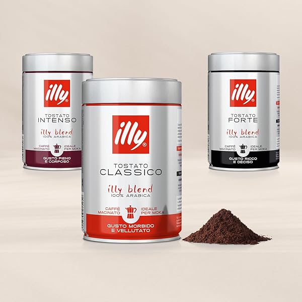 ILLY GROUND COFFEE MOKA – 100% ARABICA FLAVORED COFFEE GROUND – RICH AROMATIC COFFEE GROUNDS PROFILE – CLASSICO MEDIUM ROAST – NOTES OF CARAMEL, ORANGE BLOSSOM & JASMINE – NO PRESERVATIVES – 8.8 OUNCE