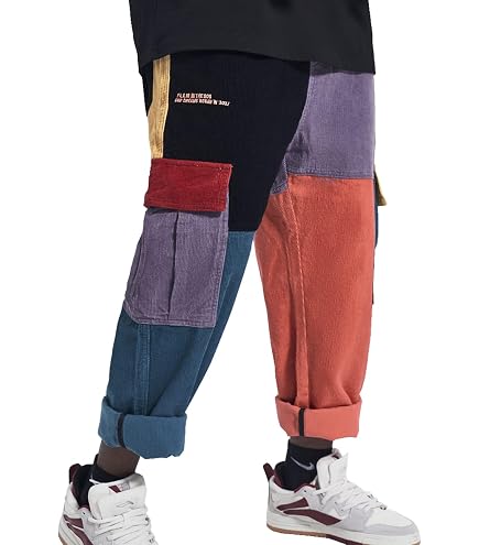 MFCT Streetwear Patchwork Cargo 90s Pants for Men, Muti-Color