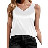 AURUZA Women's Silk Satin Tank Tops V Neck Camisole Casual Cami, M, White