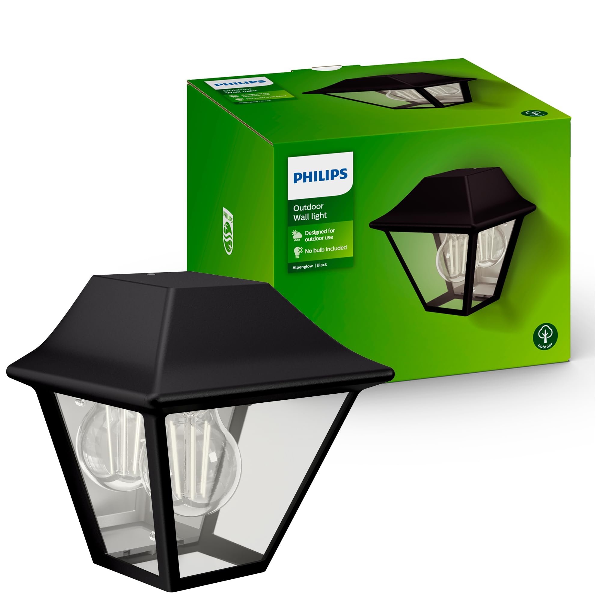 Philips Alpenglow Outdoor-Lampe, Wandlampe, Außenbeleuchtung, IP44-Wetterfest, Langlebig, Aluminium, Klassisches Design, Schwarz, E27-Leuchtmittel Separat Erhältlich
