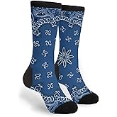 Black Border Blue Paisley Crew Socks Mid Calf Dress Socks Casual Long Tube Socks For Men Women Boy Girl