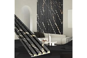 OUZUGIE WPC Acoustic Slat Wall Paneling, 8-Pack 114 x 6 Inches 3D Wall Panels for Interior Wall Decor,Living Room,TV Background,Study Room,Office Spaces,Bedroom,High Grille (Black Marble)