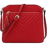 FashionPuzzle Chevron Quilted Medium Crossbody Bag with Tassel Accent