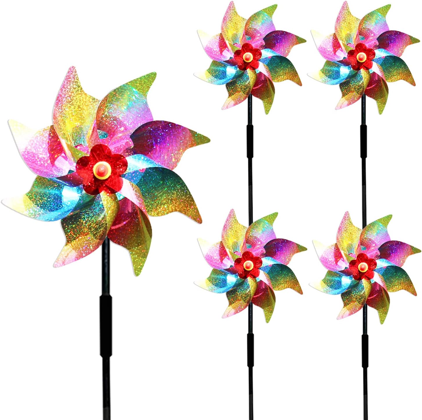Decorative Garden Stakes - Windmills for The Yard Garden 5Pack Reflective Pinwheels Bird Deterrent Devices Outdoor Pinwheels for Kids Bird Repellent Devices Outdoor Cemetery Decorations for Grave (Multicolour A)