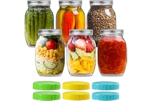 TGJOR 32 OZ Wide Mouth Mason Jars, Glass Jars with Silver Metal Airtight Lids, Perfect for Meal Prep, Food Storage, Canning, Drinking, Preserving, Favors, Decorating Jars (6 pack)…