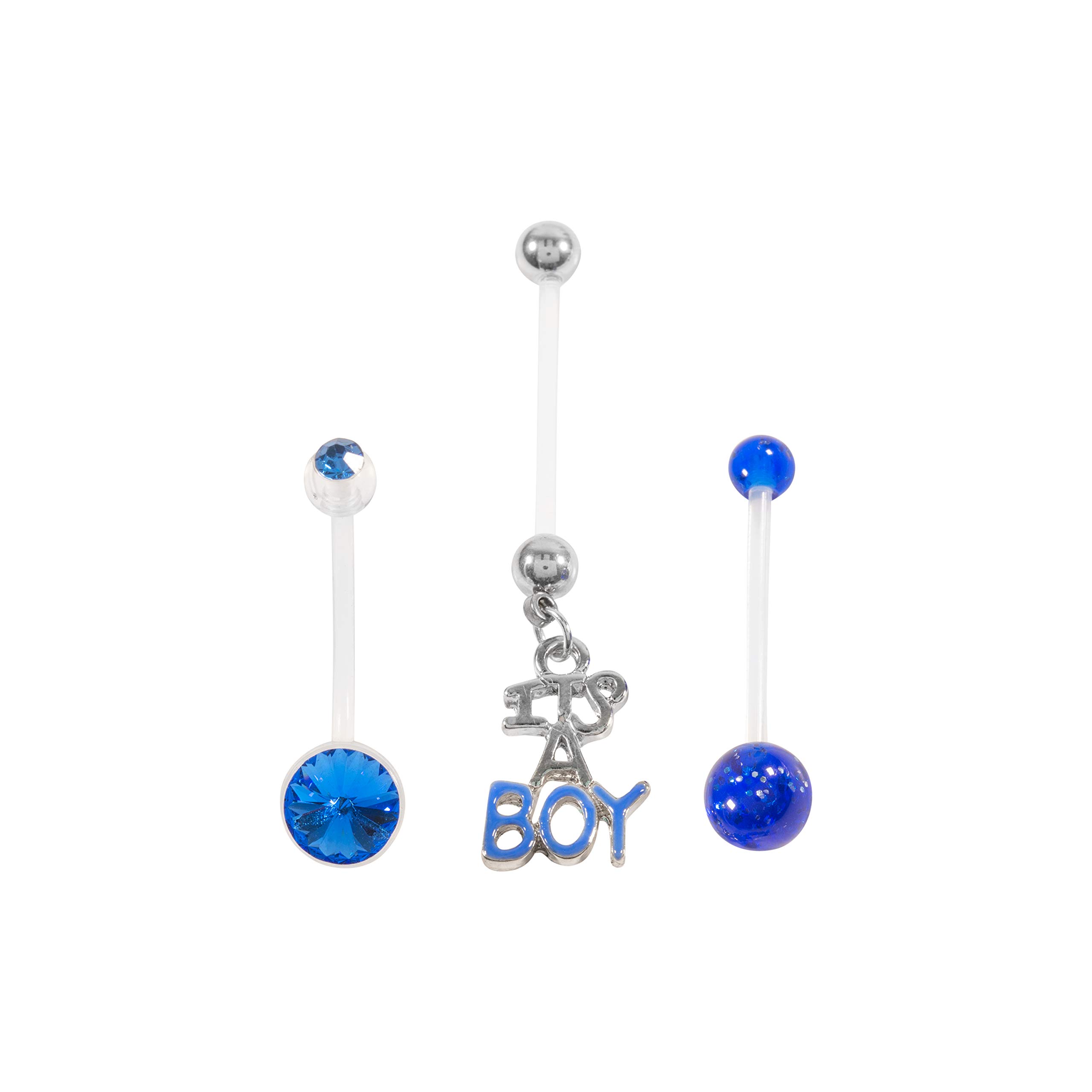 It's A Boy Blue/It's A Girl Pink Pregnancy Maternity Belly Navel Bar Bioflex/Plastic Flexible PFTE Body Piercing Jewellery bars/ring (It's A Boy Set)