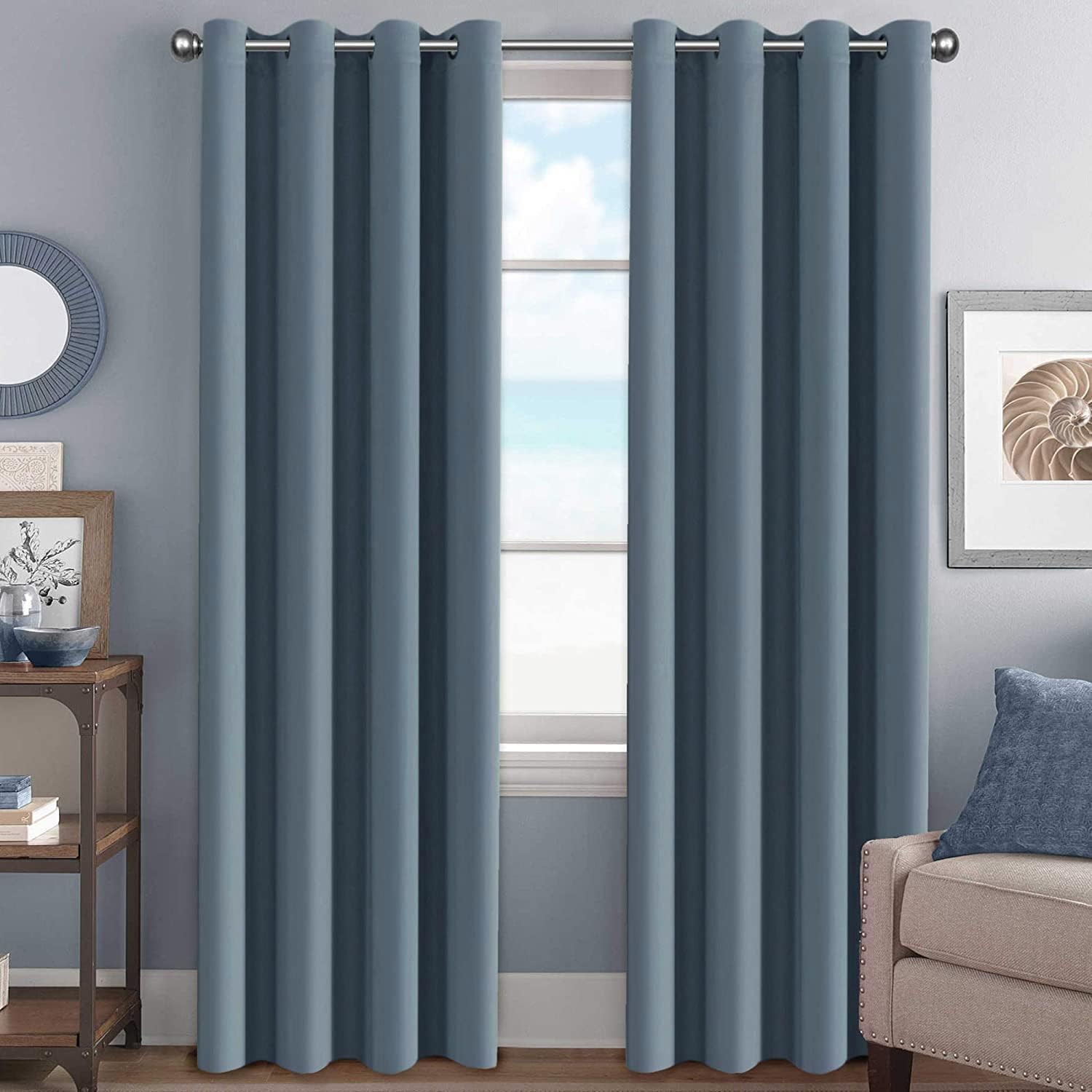 Window Treatments - H.VERSAILTEX Premium Blackout Thermal Insulated Room Darkening Curtains for Bedroom/Living Room - Grommet Top (Stone Blue,52 by 84 - Inch,Set of 2 Panels)