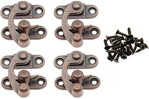 Antique Vintage Lock Clasp Left Latch Hook Hasp,LBTODH 4 Pack Zinc Alloy Hook Latch Swing Arm Latch Plated for Jewelry Box Cabinet Toolbox Suitcase with Mounting Screws(Red Bronze)