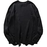 Zhiyouni Womens Punk Gothic Sweater Loose Oversized Striped Ripped Pullover Knit Sweaters