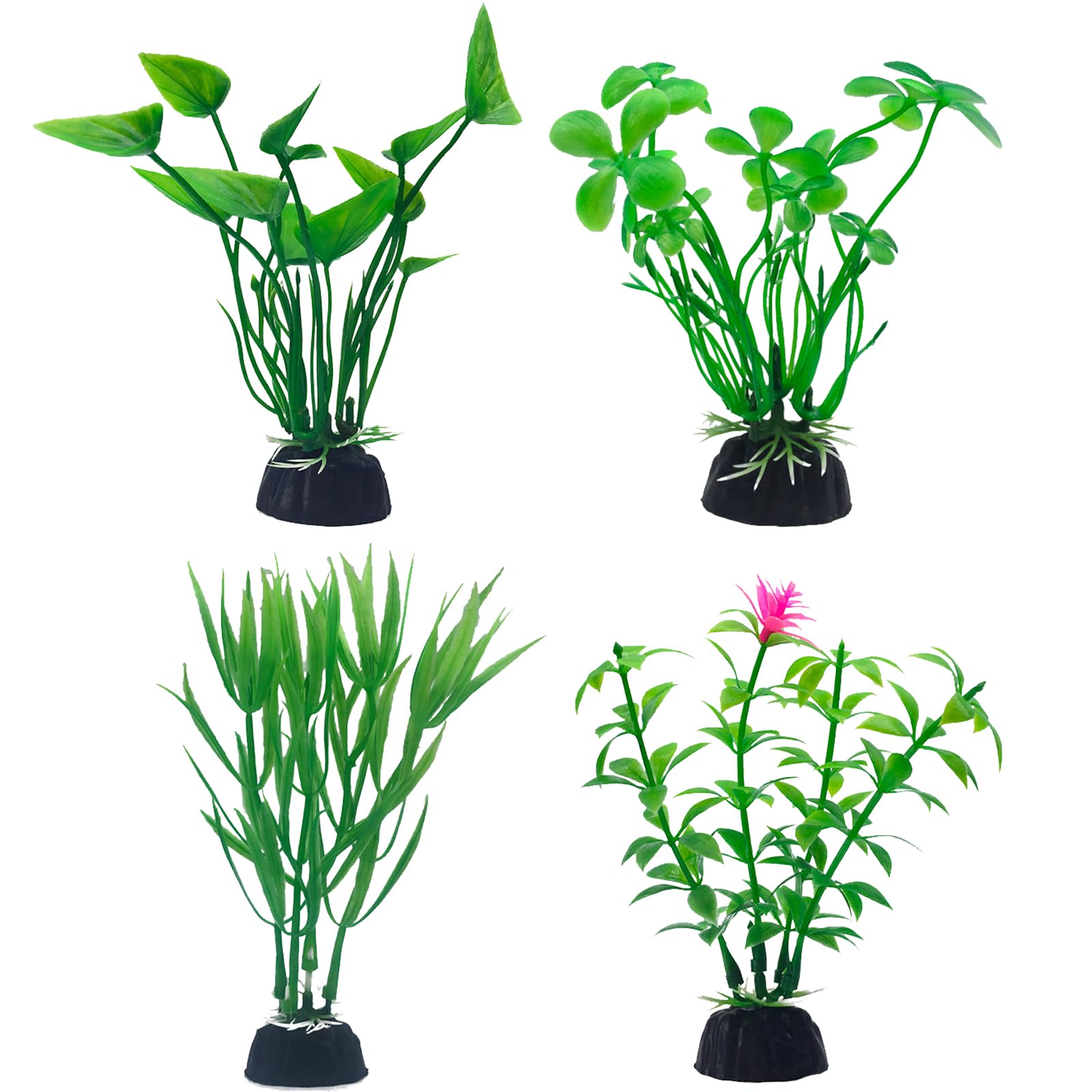 SwirlColor Plastic Aquarium Plants, Small 10cm/3.94inch Realistic Fish Tank Plants Artificial Aquarium Fish Tank Decorations Plant 4pcs