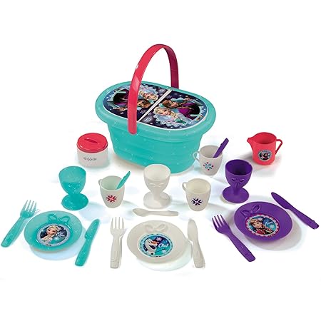 Unbekannt Disney Frozen die Eiskönigin Puppenservice im Picknick-Korb für Kinder ab 3 Jahren • Picknickkorb Puppen Geschirr S
