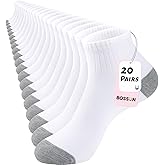 BOSSUN 20 Pairs Women's Ankle Socks Lightweight Breathable Athletic Running Quarter Socks Bulk Pack for Daily Wear