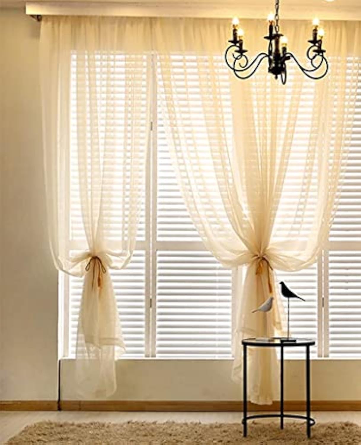 Megachest a pair of slot top voile curtains (Champagne, 56" wideX48 drop 2 Panels)