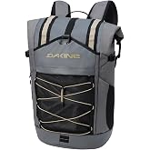 Dakine Mission Surf DLX Wet/Dry Rolltop Backpack 35L, Stone/Castlerock | 35L surf backpack with seam-sealed wetsuit storage, padded carry and organized gear pockets