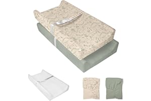 JVEOO Muslin Baby Changing Pad, 2 Pack Muslin Soft Cotton Covers & Waterproof Lining Foam Diaper Changing Table Pad 32" x 16.