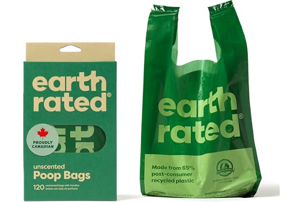 Earth Rated Dog Poop Bags with Easy-to-Tie Handles, Extra Wide Opening, Dispensing Box, Guaranteed Leakproof, Unscented, 120
