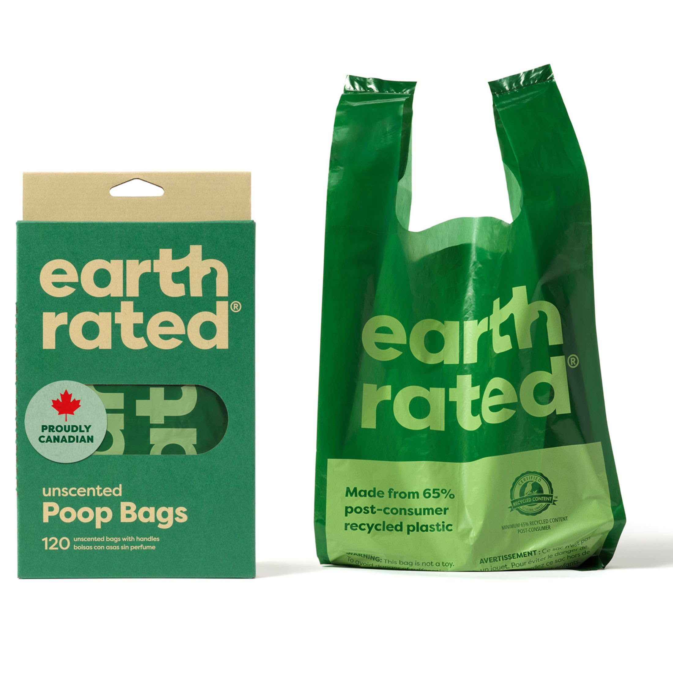 Earth Rated Dog Poo Bags with Handles, Easy Tie and Guaranteed Leakproof, Unscented, 120 Bags