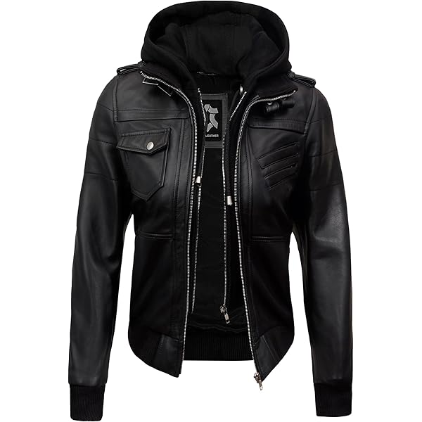 Decrum Black Leather Jacket Women - Leather Bomber Jacket Women