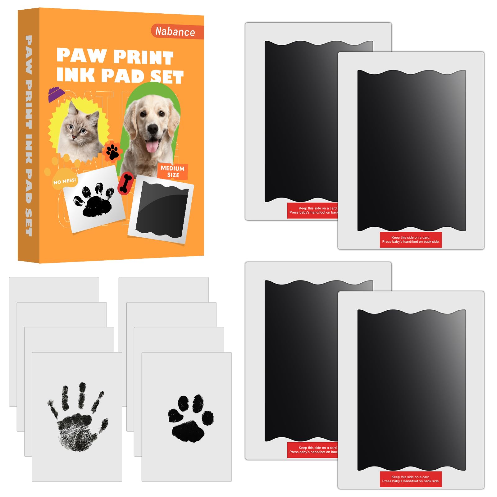 Nabance Baby Hand and Footprint Kit, Paw Print Kit for Dog Cats, 4 Inkless Print Pads, 8 Imprint Cards, Nose Print Stamp Pad for Dogs, Clean Touch Baby Footprint Kit, Pet Paw Ink Pad Family Keepsake