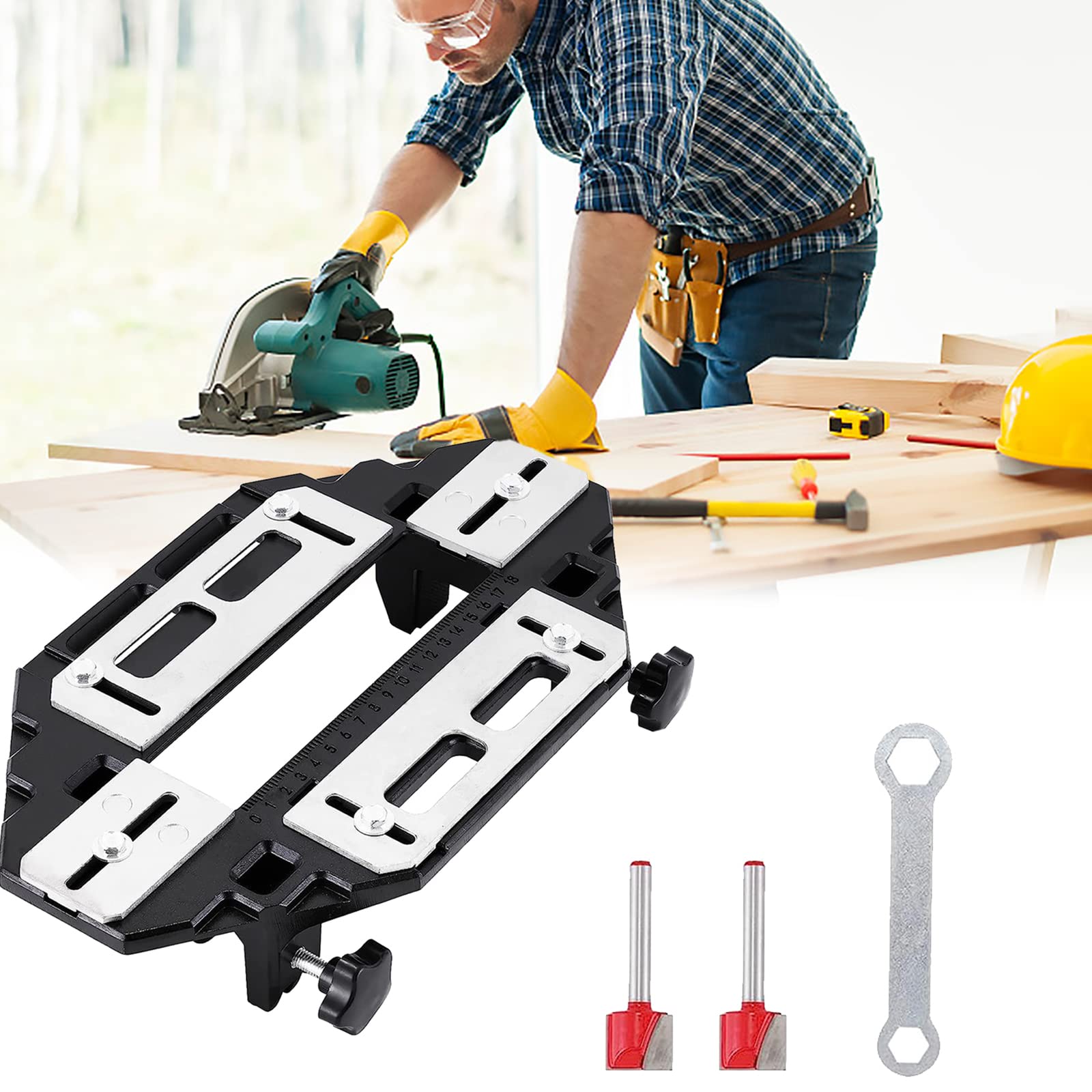 Door Hinge Jig, Aluminum Alloy Door Hinge Jig Woodworking Hole Opener Slotting Locator Wooden Door Hinge Hole Guide Door Lock Jig for Door Lock Installation 1 Slot Positioner 1 Wrench 2 Edger Bedknife