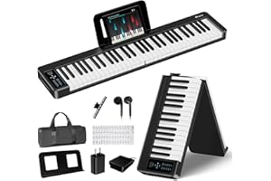 Rhymo Folding Piano Keyboard, 61 Keys Sensitive Electric Piano, Weighted Portable Electric Keyboards with Bluetooth MIDI, Digital Foldable Keyboard for Beginner