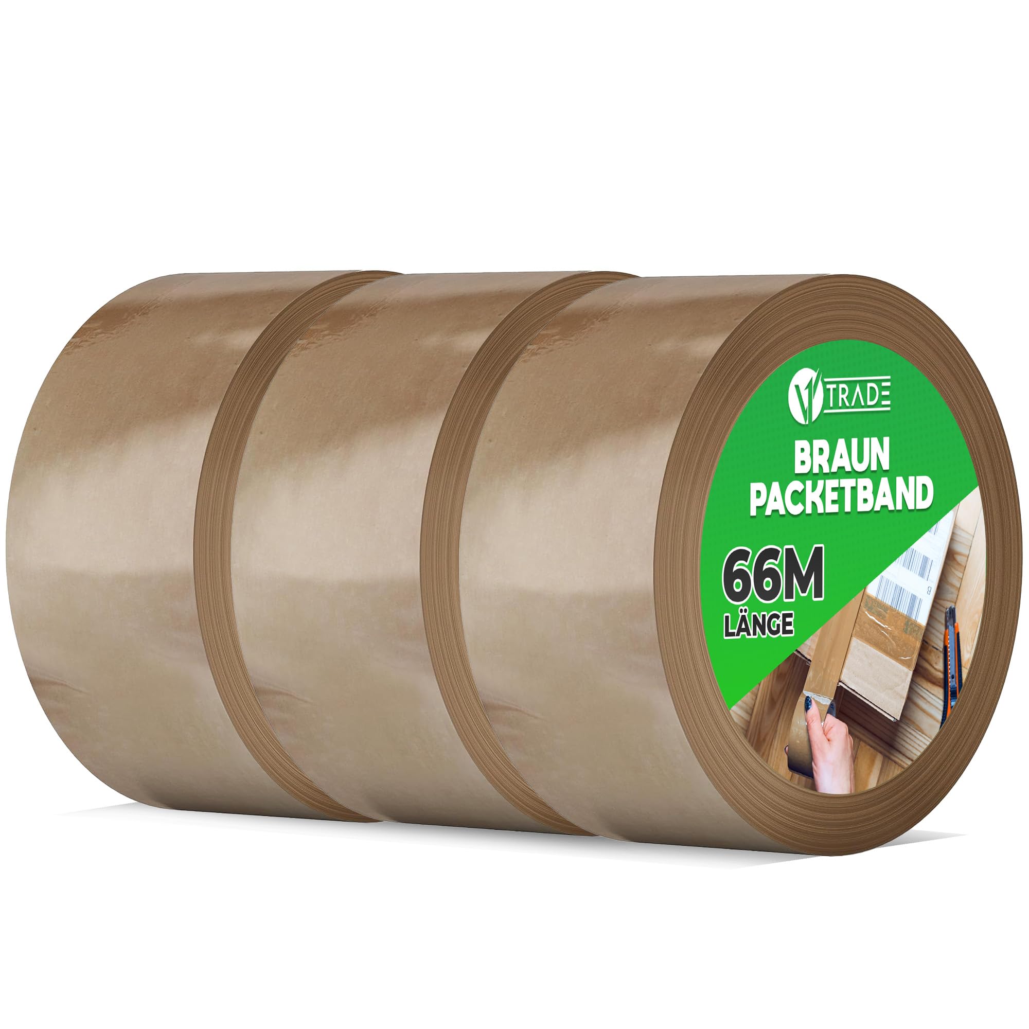 V1 TRADE - Package Tape, Brown Tape for Packing - SOLVENT Strong Parcel Tape - 48 mm x 66 m - 3 Rolls