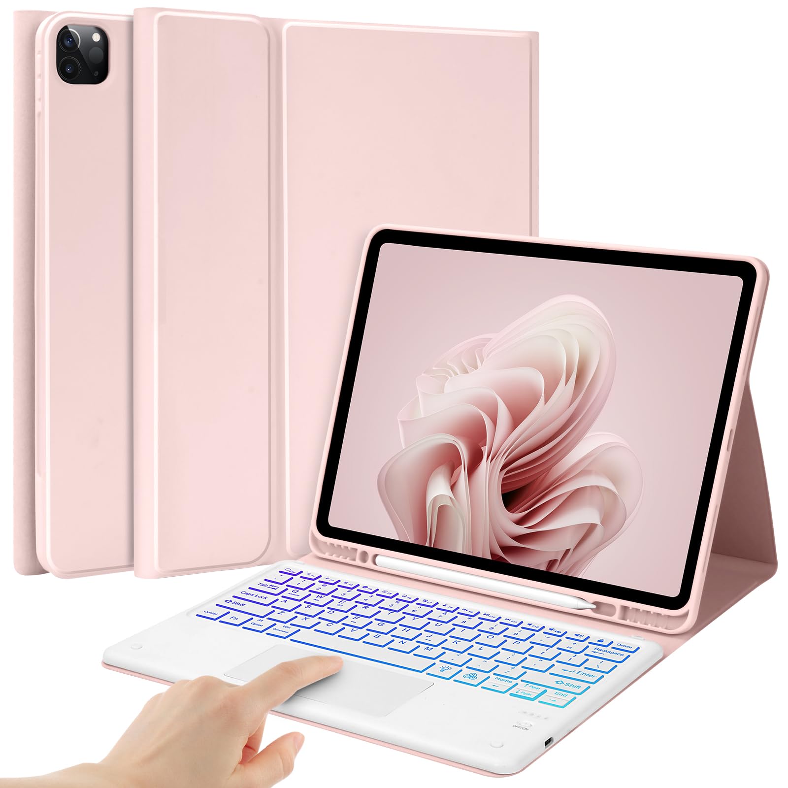 Photo 1 of BQSS Keyboard Case for iPad Air 13 inch (M3 2025/M2 2024) Case with Keyboard for iPad Pro 12.9 inch 6th/5th/4th/3rd Gen Keyboard Cover Detachable Backlit Wireless Keyboard Case with Pencil Holder Pink