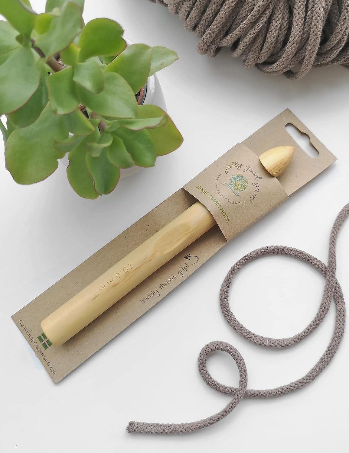 Jumbo Wooden Crochet Hooks, Thumb Grip, Smooth Light Wood, Eco-Friendly Packaging by Jolly Good Yarn (Jumbo 20mm Hook)