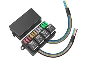 Weasch 12V Pre-Wired Fuse Relay Box, 4 4-Pin Relays and 12 Way ATC/ATO Blade Fuses Sealed Relay Panel Waterproof Relay Box fo