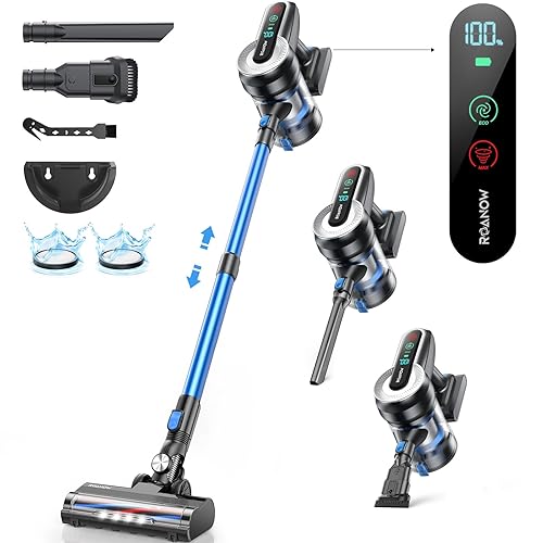 Roanow Cordless Vacuum Cleaner, 400W/33KPA Cordless Vacuum with LED Display, 55Mins Runtime Lightweight & Ultra-Quiet Cordless Stick Vacuum for Carpet and Floor, Home, Pet Hair Cleaning