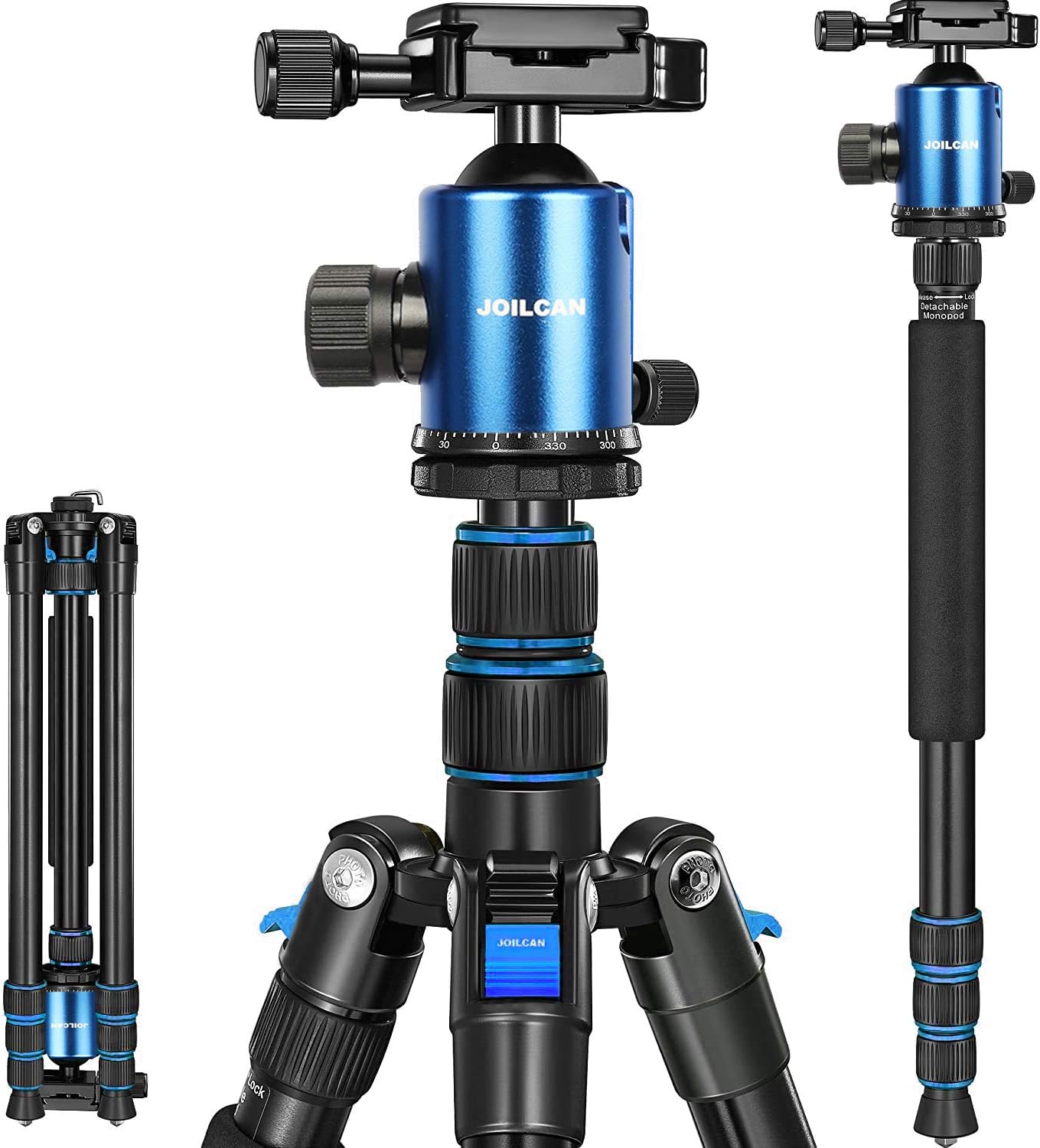 Joilcan 80-inch Tripod for Camera, Aluminum Tripod for DSLR, Monopod, Lightweight Tripod with 360 Degree Ball Head Stable for Travel and Work 18.5"-80", 19lb Load (Blue) : Camera & Photo