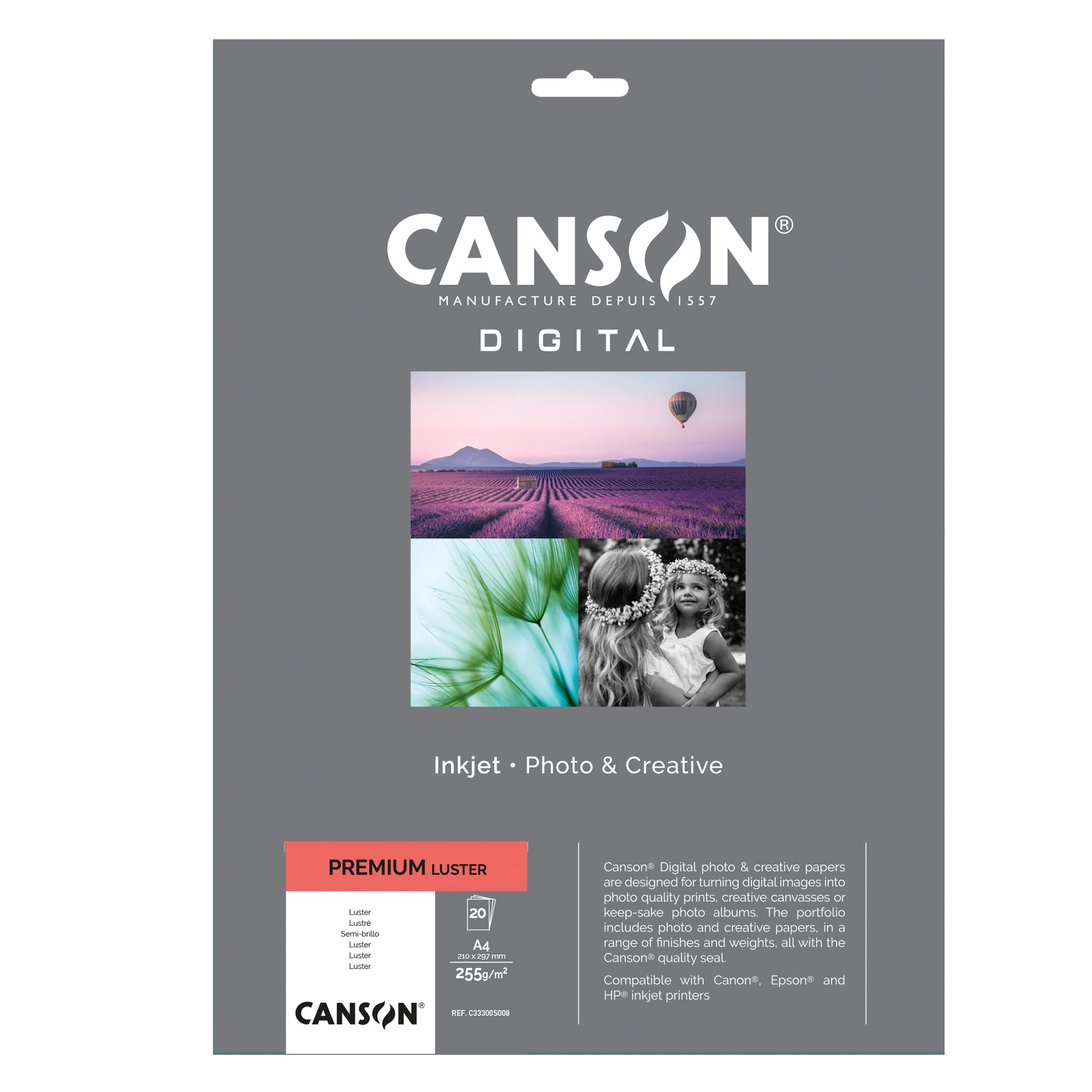 CANSON Performance Digital Photo Paper Box, A4, 255gsm, Lustre White, 20 Sheets, Ideal for Professional Photographers