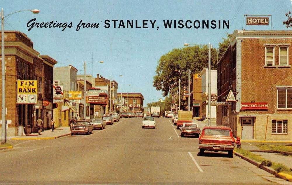 Stanley Wisconsin Street Scene Historic Bldgs Vintage Postcard K62681