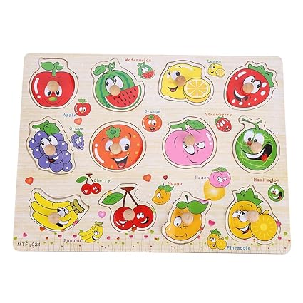 Popsugar Fruits Wooden Puzzles with Knobs for Toddler and Kids | Educational, Shape Sorter, Learn Fruits