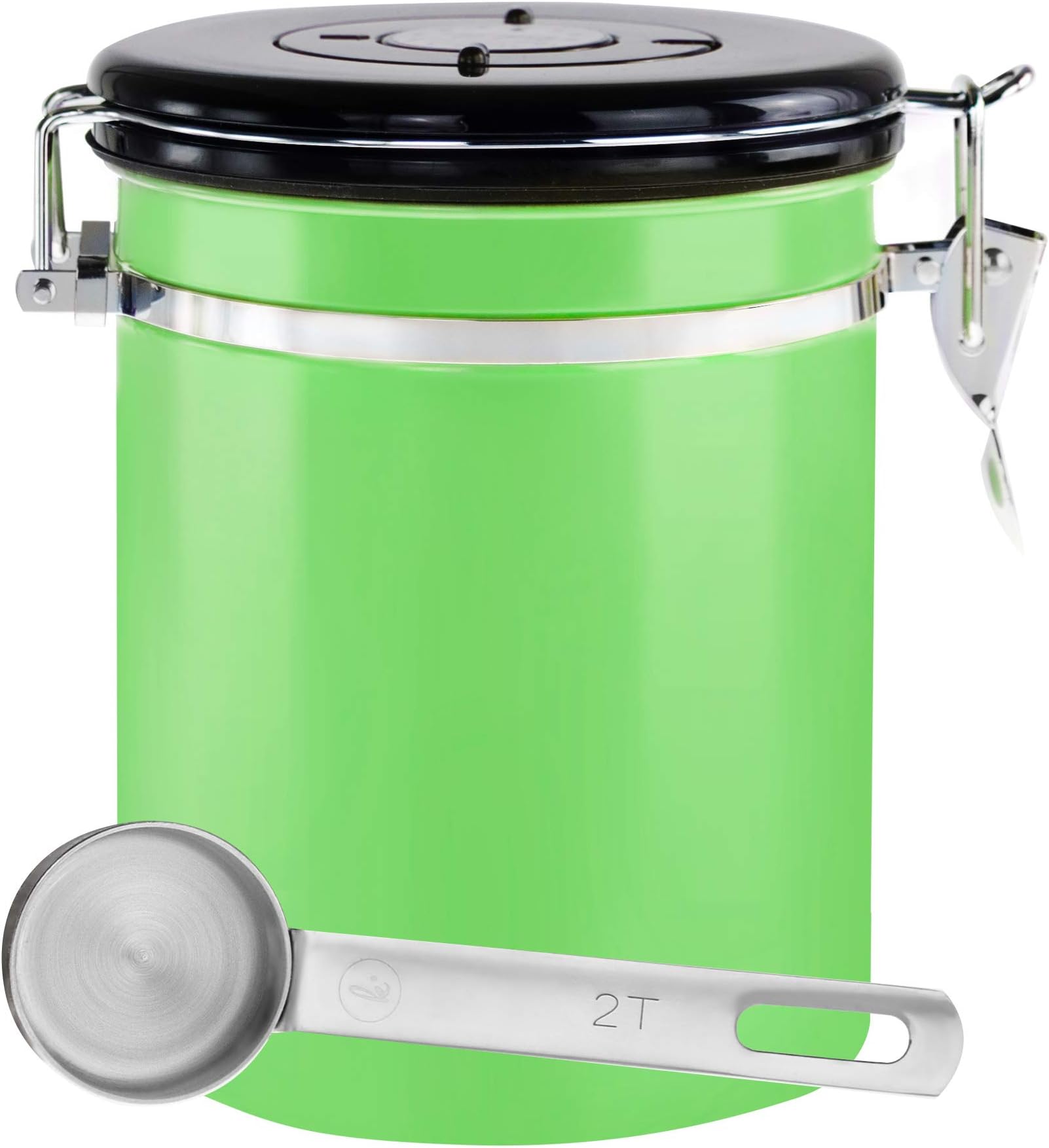 Coffee Storage Container with Scoop - Airfresh Valve Stainless Steel Metal Canister for Fresher Coffee Ground or Beans