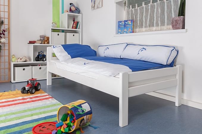 Kinderbett/Jugendbett'Easy Premium Line' K1/2n, Buche Vollholz massiv weiß lackiert - Maße: 90 x 200 cm