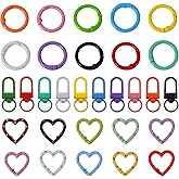 Ymapinc 30Pcs Colorful Keychain Clasps Set, Lobster Clasp Key Chain Parts with 3 Styles - Swivel Clasp Hooks+Spring O Rings+Heart Shaped for Chain DIY Crafts Making