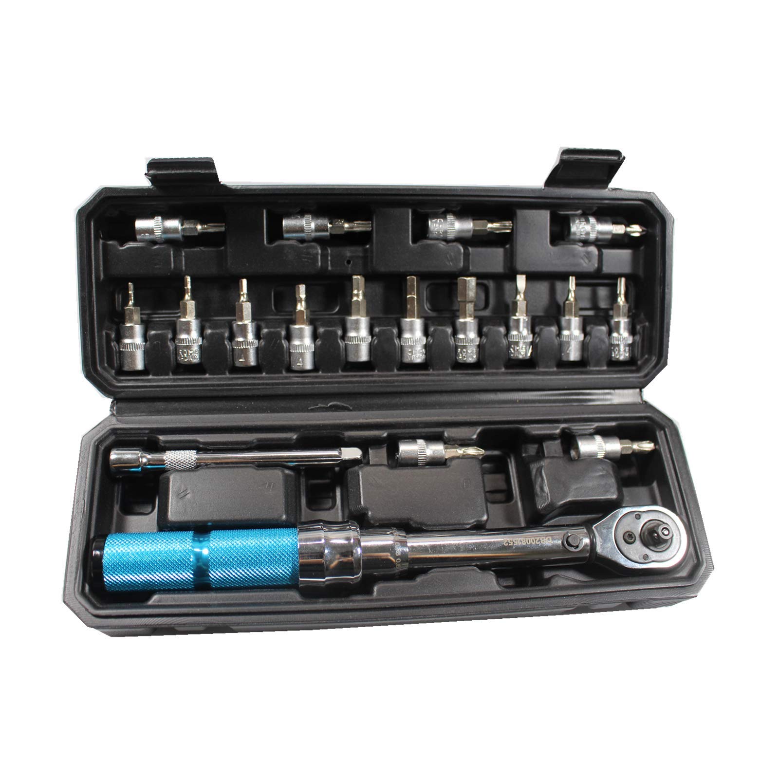 HEIYAH Torque Wrench Set, 1/4" 2-20Nm 18 Pcs Drive Click Socket Wrench Set, Portable Adjustable Steel Torque Wrench Repair Tools for Bicycle (Blue)
