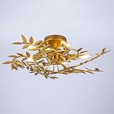 TOCHIC Semi Flush Mount Ceiling Light, 5-Light Modern Gold Leaf Chandelier, 23.2" D Farmhouse Close to Ceiling Light Fixture 