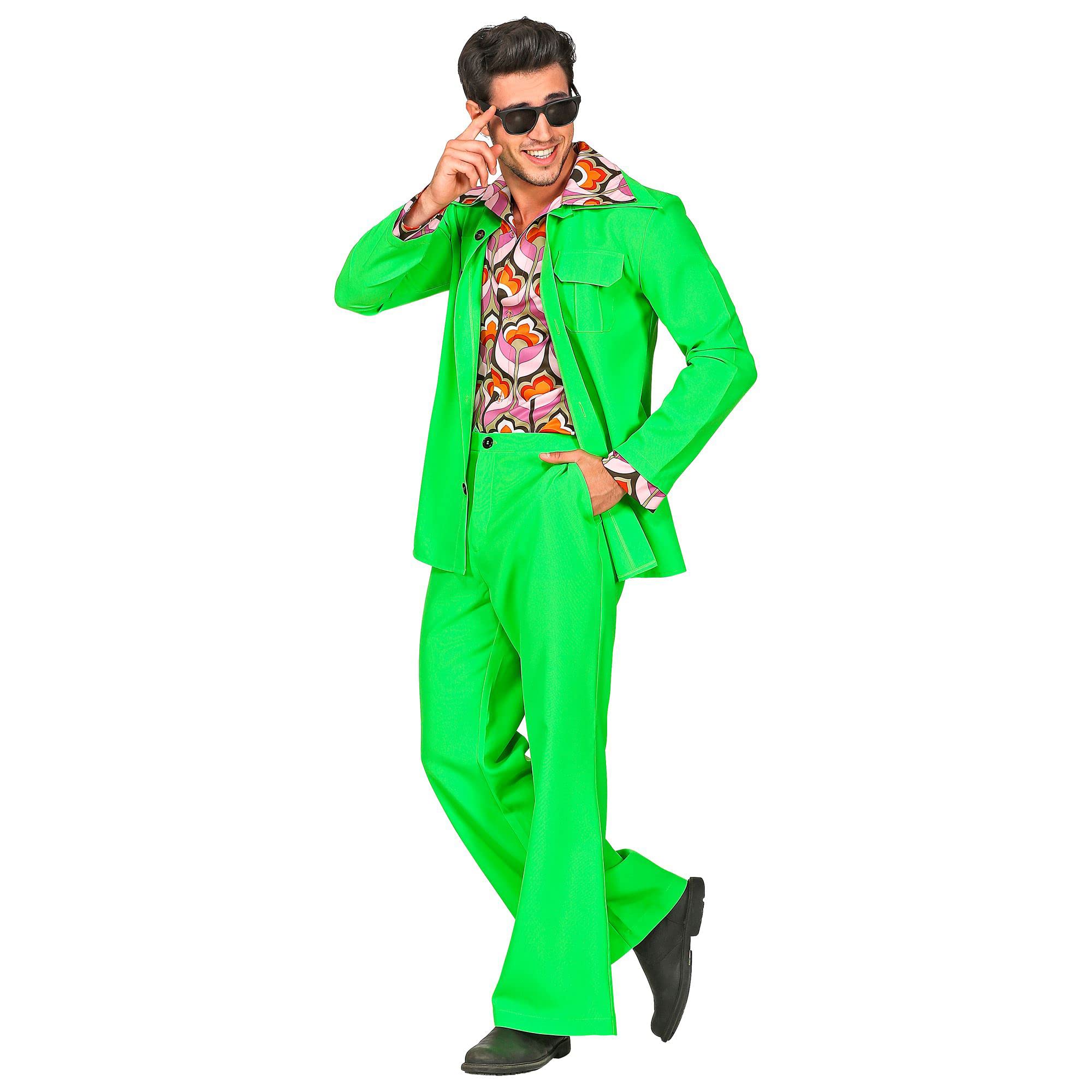 Widmann 09391 70s Disco Style Outfit, Men, Green, S