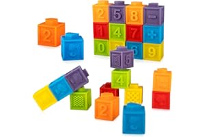 Ganowo 12PCS Mini Soft Stacking Blocks Toys, Educational Squeeze Teeth Baby Toys with Numbers Animals for 6 Months Up Baby Building Blocks Christmas Stocking Stuffers for Baby Toddlers Gifts
