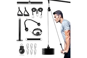 Pulley System for Exercise, 3 in 1 Pulley Cable System with LAT Pulldown Bar/ Tricep Rope/ 2M Gym Cable, Pro Weight Pulley Sy