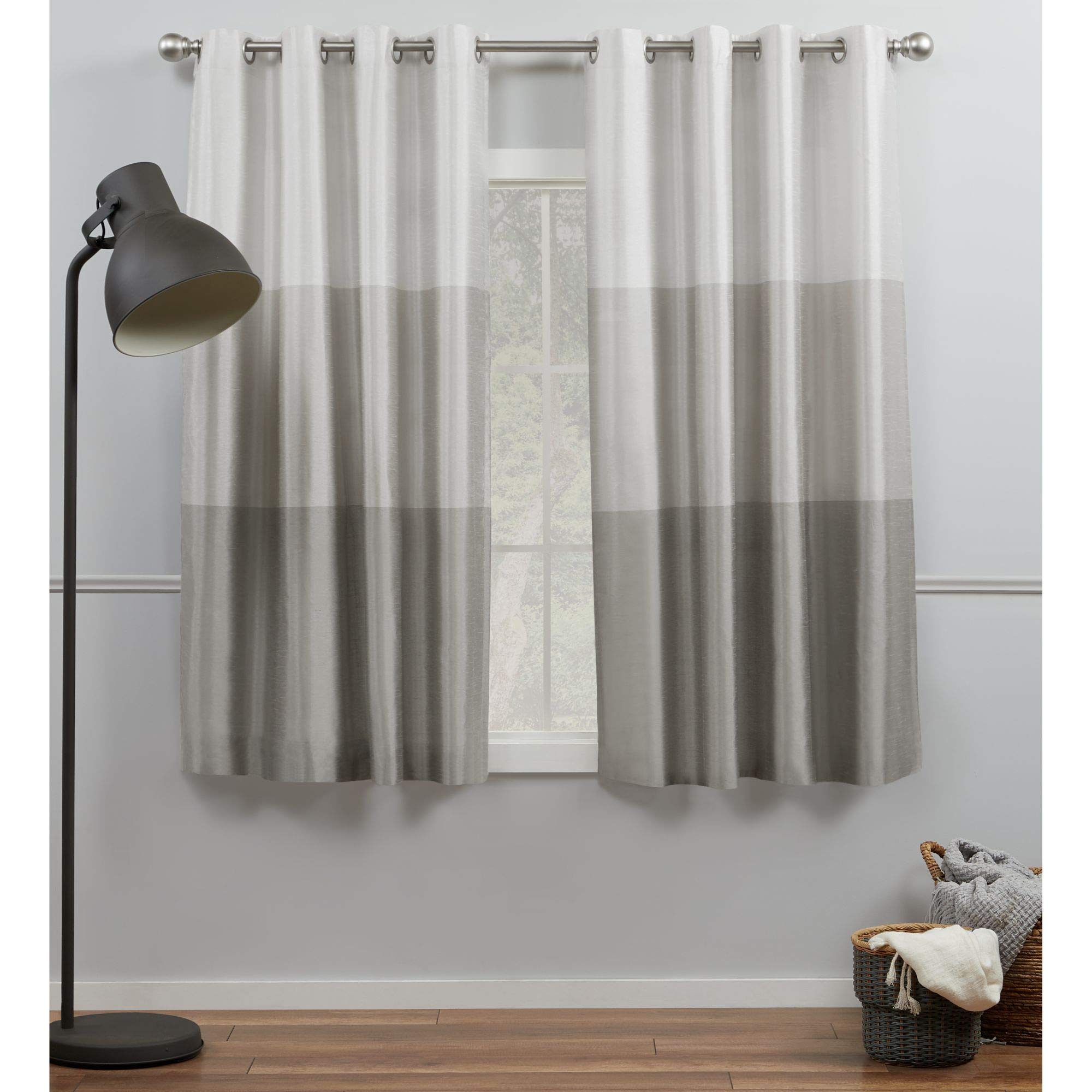Exclusive Home Chateau Striped Faux Silk Grommet Top Curtain Panel Pair, 54"x63", Dove Grey — image 1