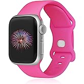 GINNARY Sport Bands Compatible with Apple Watch Band 38mm/40mm/41mm/42mm/44mm/45mm/49mm Women Men,Soft Silicone Strap Compatible with iWatch Ultra2/Ultra Series10/9/8/7/6/5/4/3/2/1/SE Hot Pink