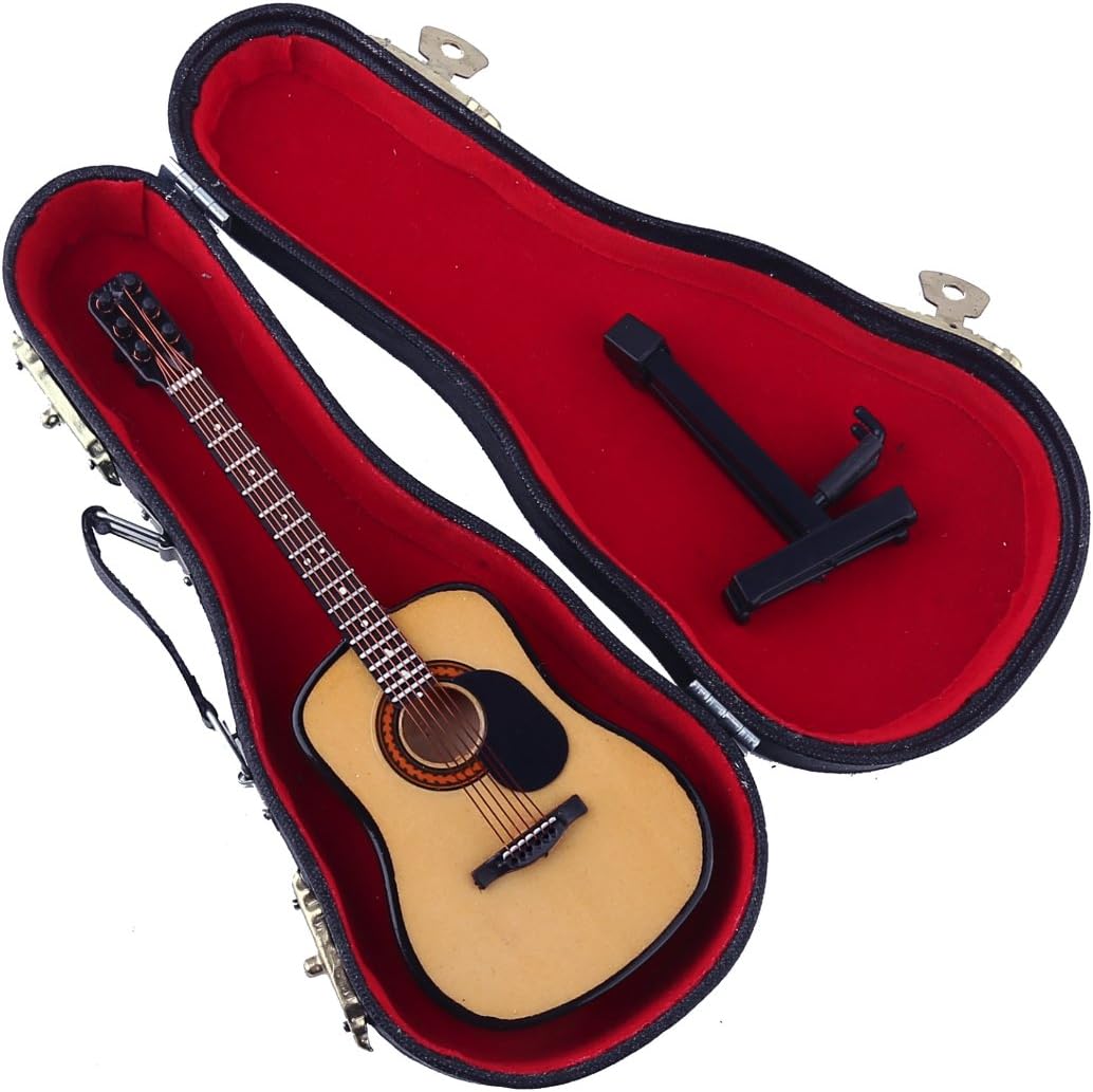 Seawoo Wooden Miniature Acoustic Guitar with Stand and Case Mini