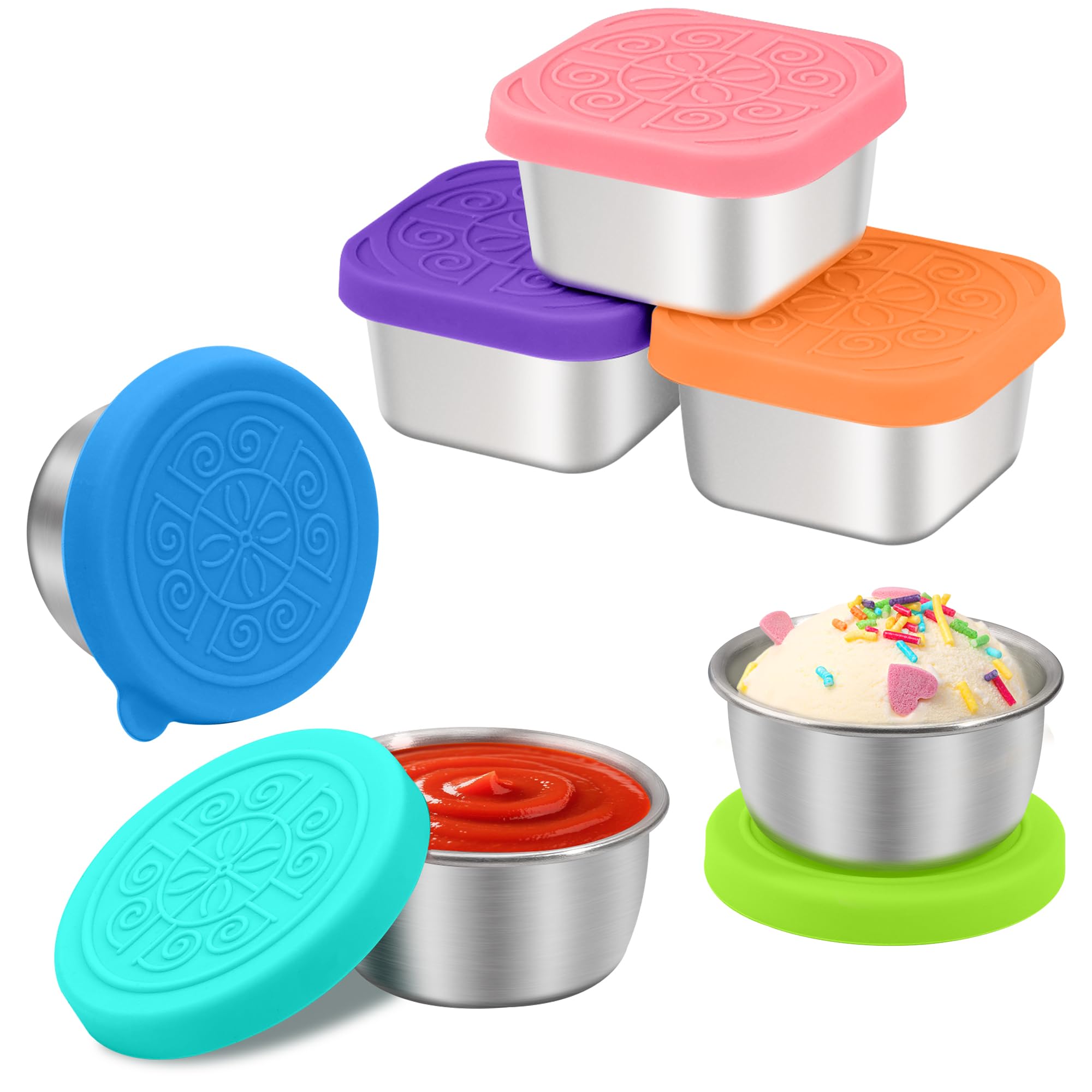 Photo 1 of 6PCS Salad Dressing Container to Go, Leakproof Reusable Stainless Steel small container with lid,Sauce Containers for Lunch box,Picnics,Travel,Office and Meal Prep-1.6+2.7 Sets
