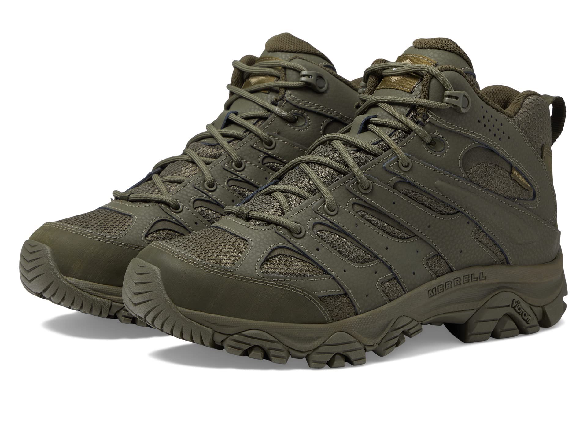 Merrell Men’s Moab 3 Mid Tactical Waterproof Hiking Work Shoes, Dark Olive, 6.5
