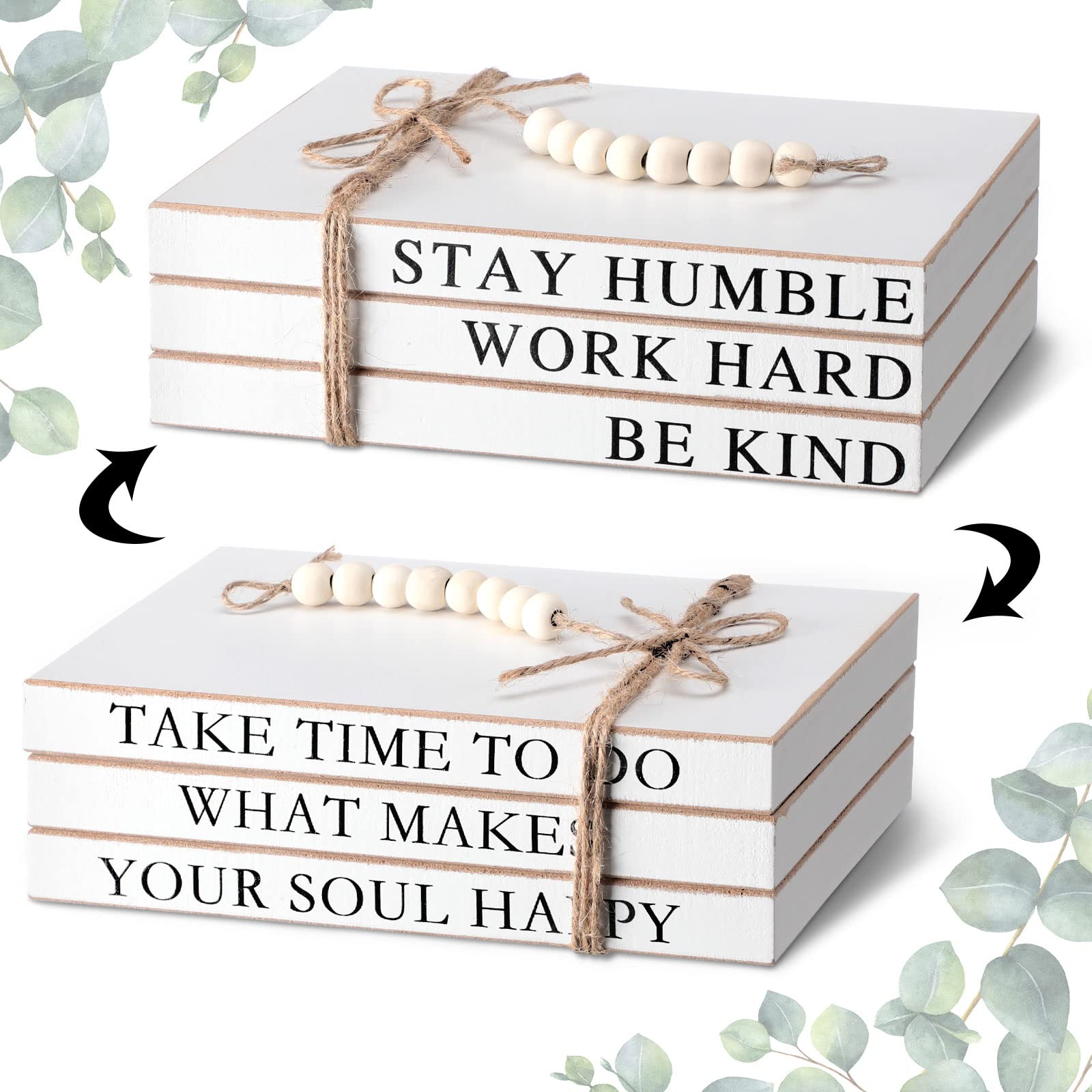 Photo 1 of 3 Piece Decorative Books Set White Home Decor Coffee Table Decor Rustic Stacked Decorative Books Stacked for Home Coffee Tables Shelves Stack Farmhouse(Retro Style)