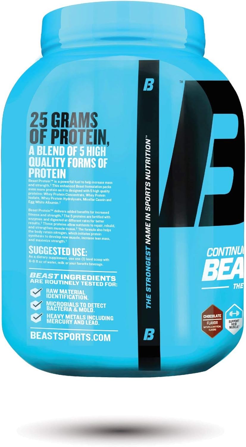 Beast Sports Nutrition Beast Protein 25 Grams of High-Quality Protein with 5 Protein Sources for Lean Muscle including Whey Concentrate and Isolate. Low Fat Low Carbs. 4lbs, 52 Servings, Chocolate: Health & Personal Care